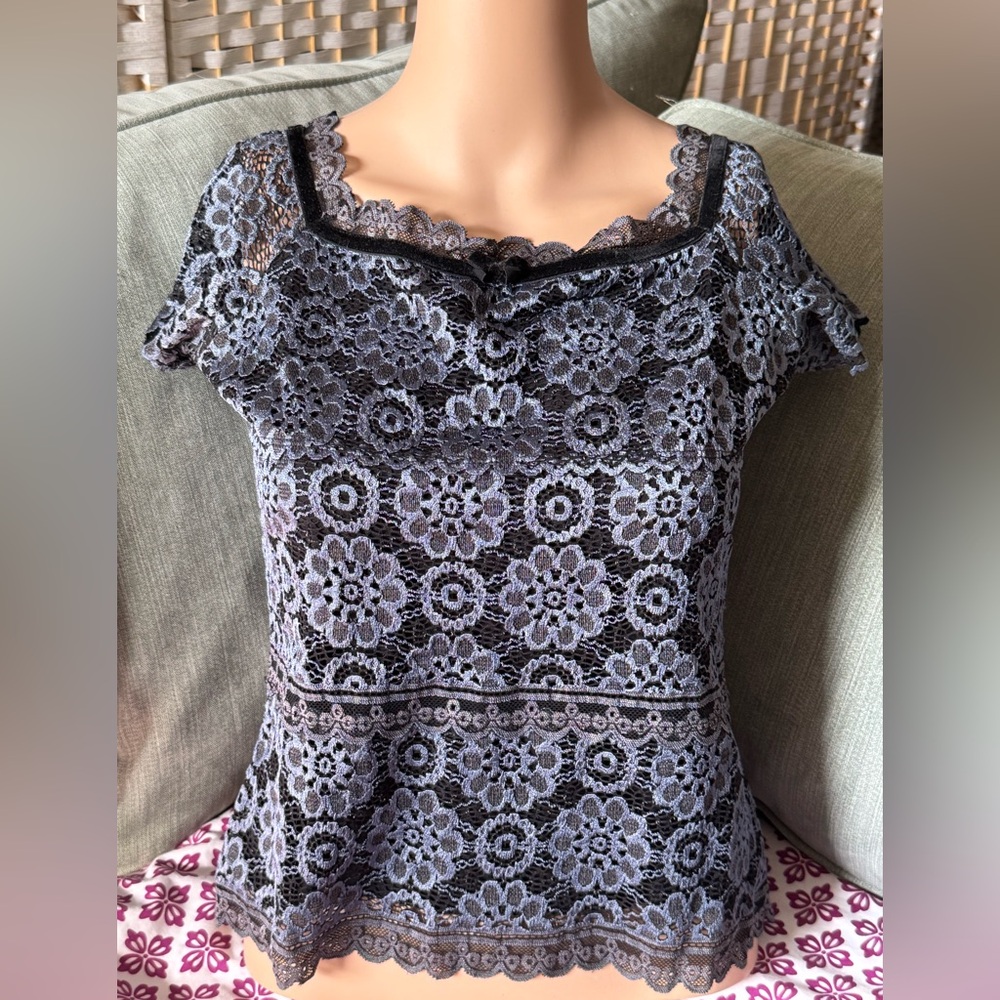 Vintage Hanky Panky 90s Lace Stretch Tee - Women's Size M